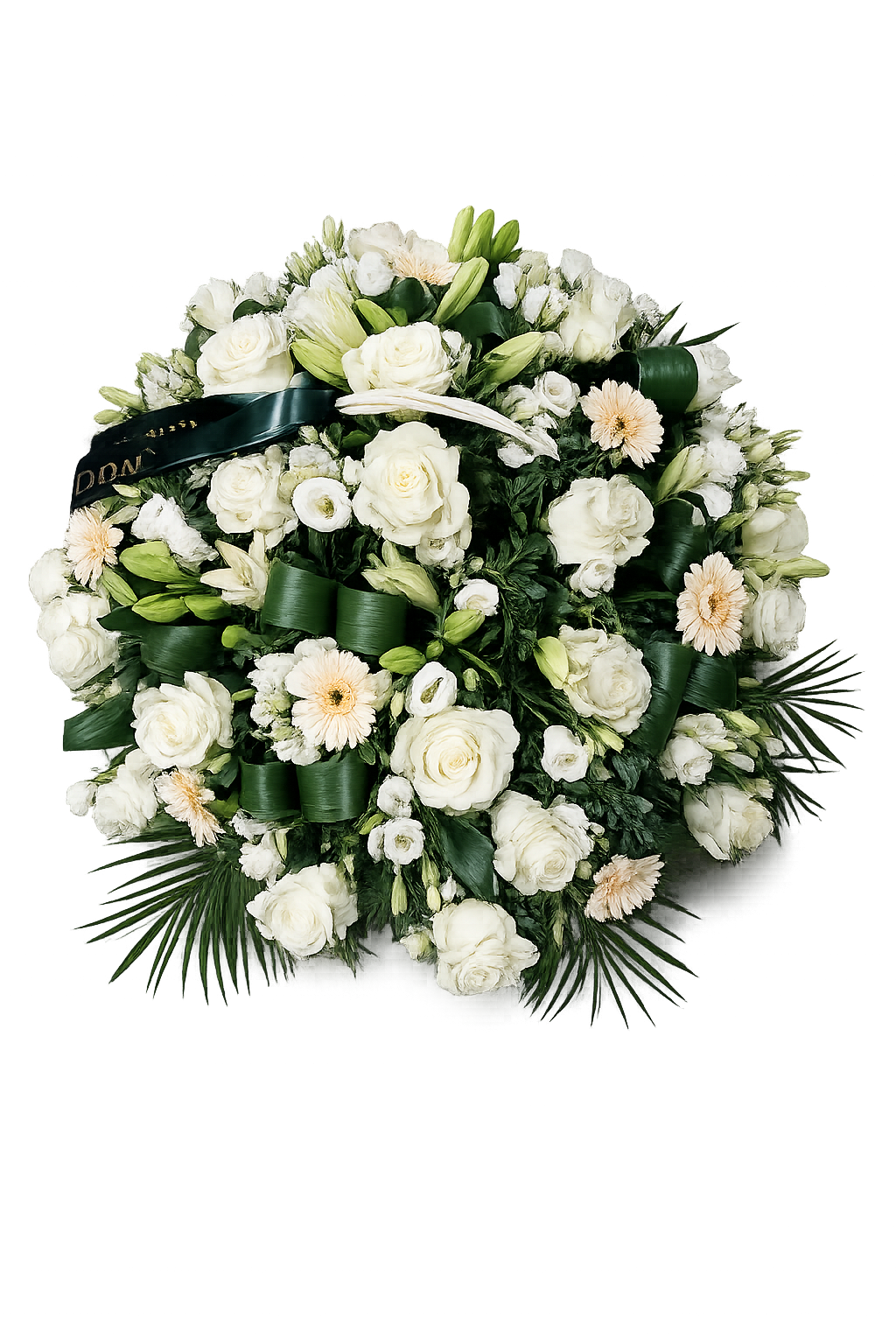 Kosz kwiatowty funeralny wypełniony kwiatami zdjęcie przedstawiające 